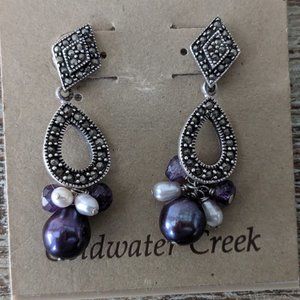 Coldwater Creek Marcasite Cluster Dangle Earrings - Sterling Silver 925 Stamped